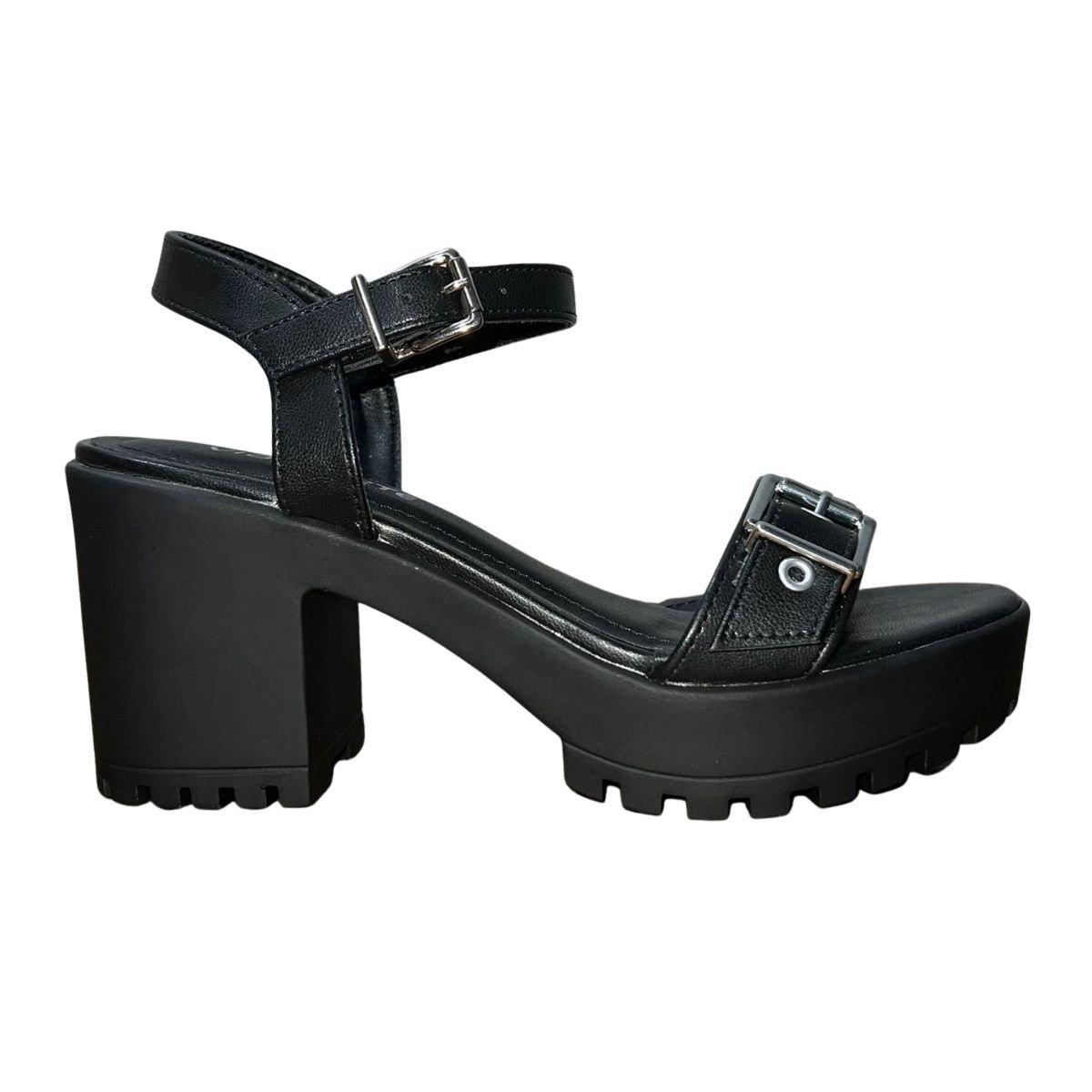 Sandália Plataforma de Salto Bloco Tratorado Feminino Via Marte 162-002-01 Preto