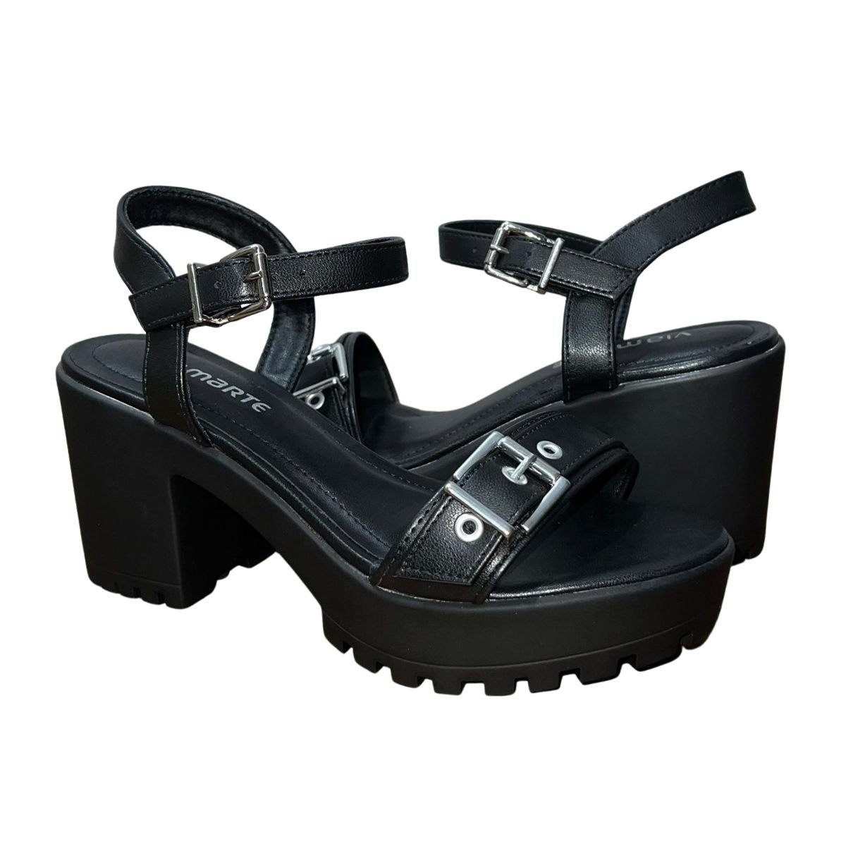 Sandália Plataforma de Salto Bloco Tratorado Feminino Via Marte 162-002-01 Preto Preto 2