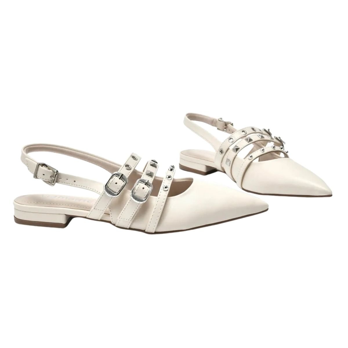Sapatilha Slingback de Tiras Feminino Via Marte 144-007-01 Bege Branco 2