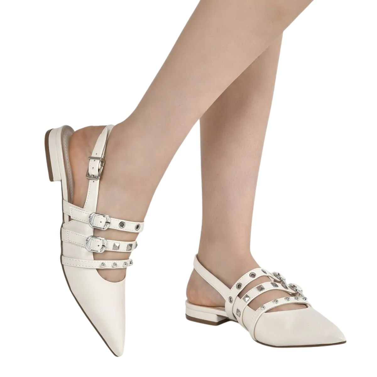 Sapatilha Slingback de Tiras Feminino Via Marte 144-007-01 Bege Branco 4