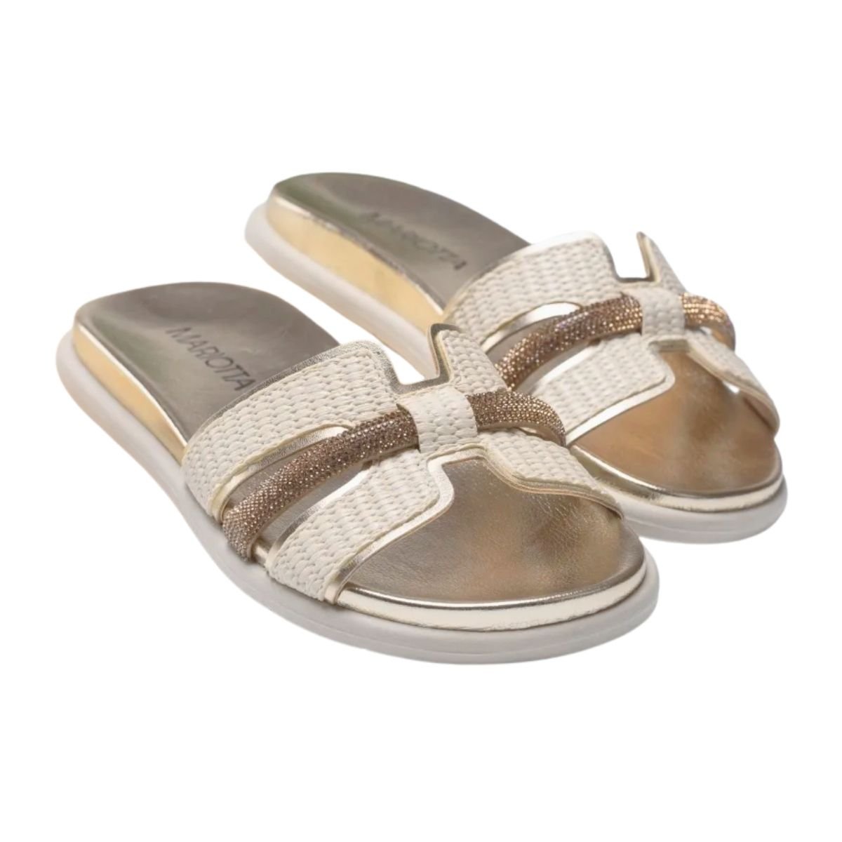 Sandália Rasteira Slide Feminino Mariotta 20675-06 Dourado Branco/Dourado 2