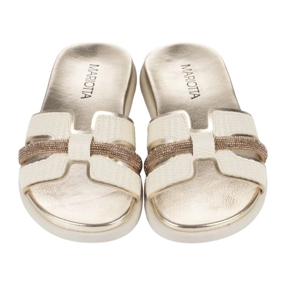 Sandália Rasteira Slide Feminino Mariotta 20675-06 Dourado Branco/Dourado 3