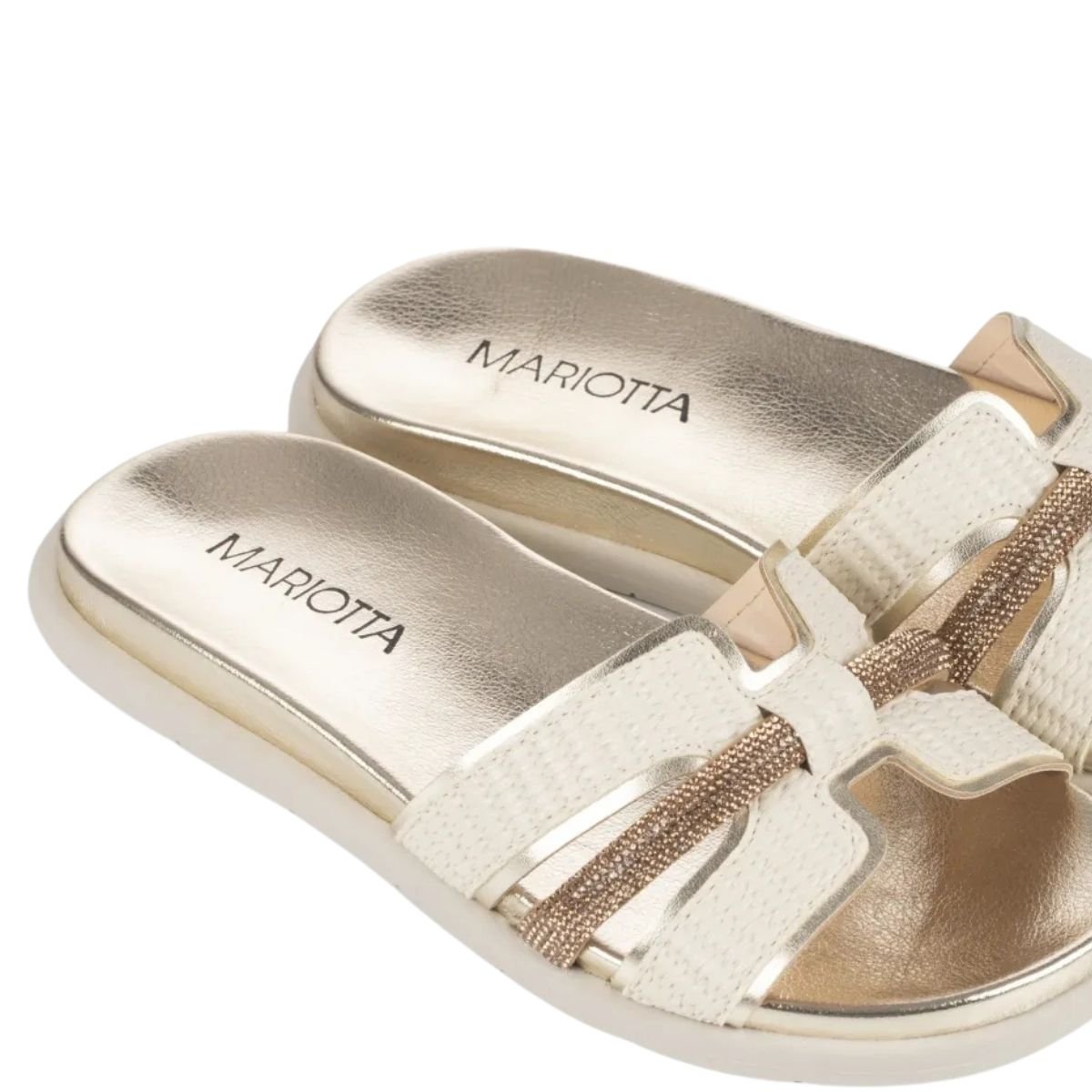 Sandália Rasteira Slide Feminino Mariotta 20675-06 Dourado Branco/Dourado 4