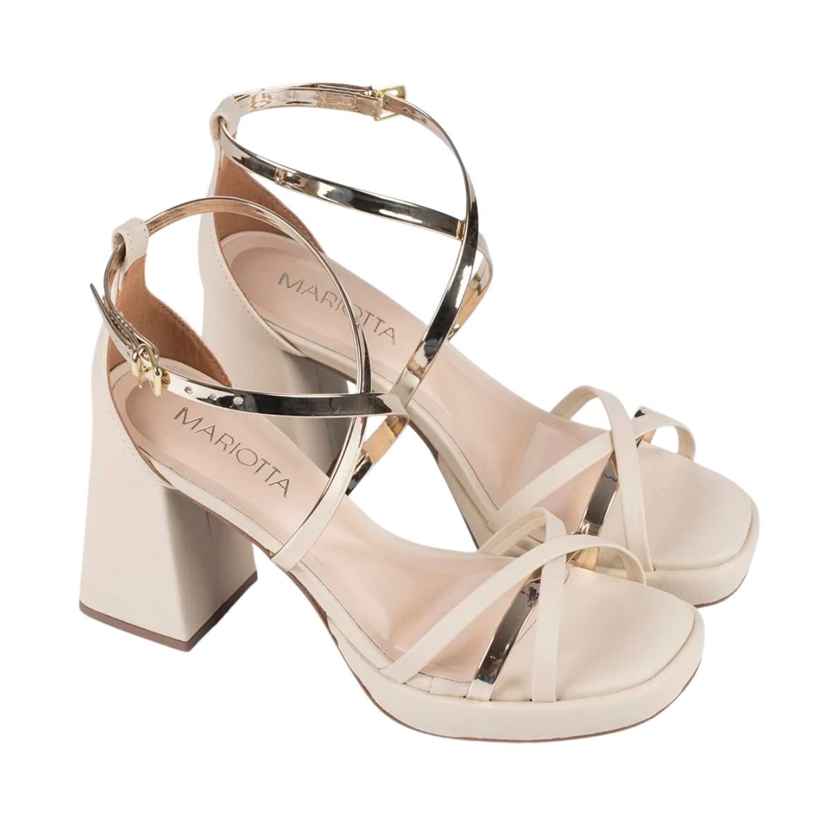 Sandália de Salto Bloco Feminino Mariotta 20246-09 Bege Branco 2