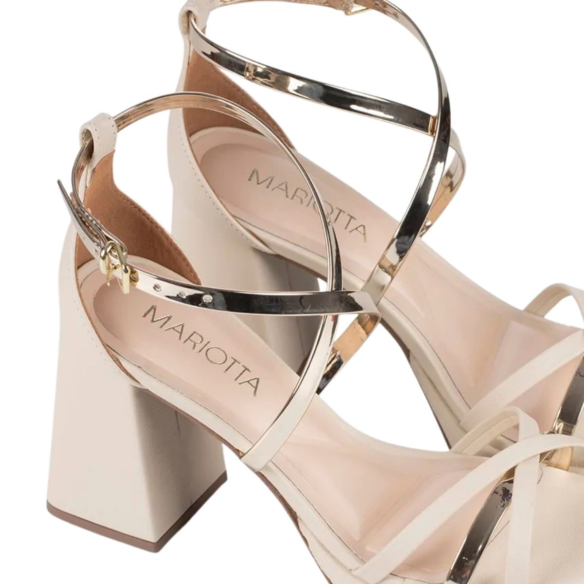Sandália de Salto Bloco Feminino Mariotta 20246-09 Bege Branco 4