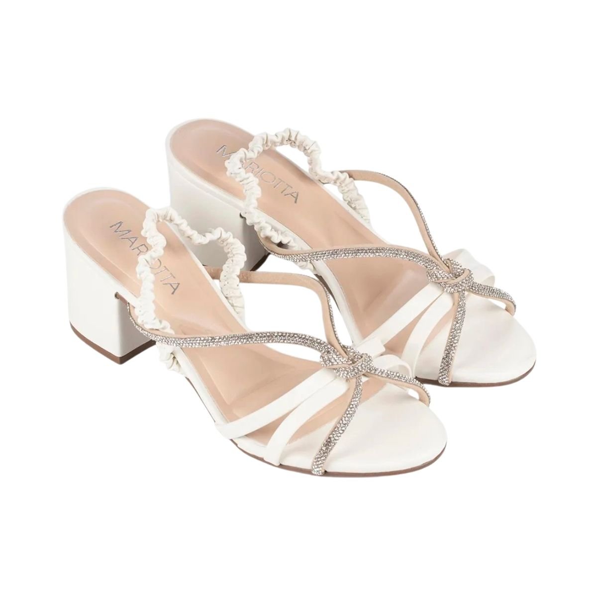 Sandália de Salto Bloco Feminino Mariotta 20656-04 Branco Branco 2