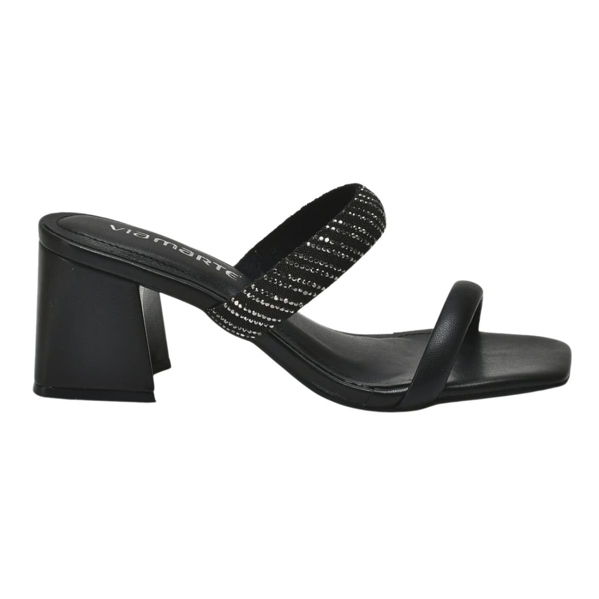 Tamanco Social de Salto Bloco Feminino Via Marte 100-010-01 Preto Preto 1