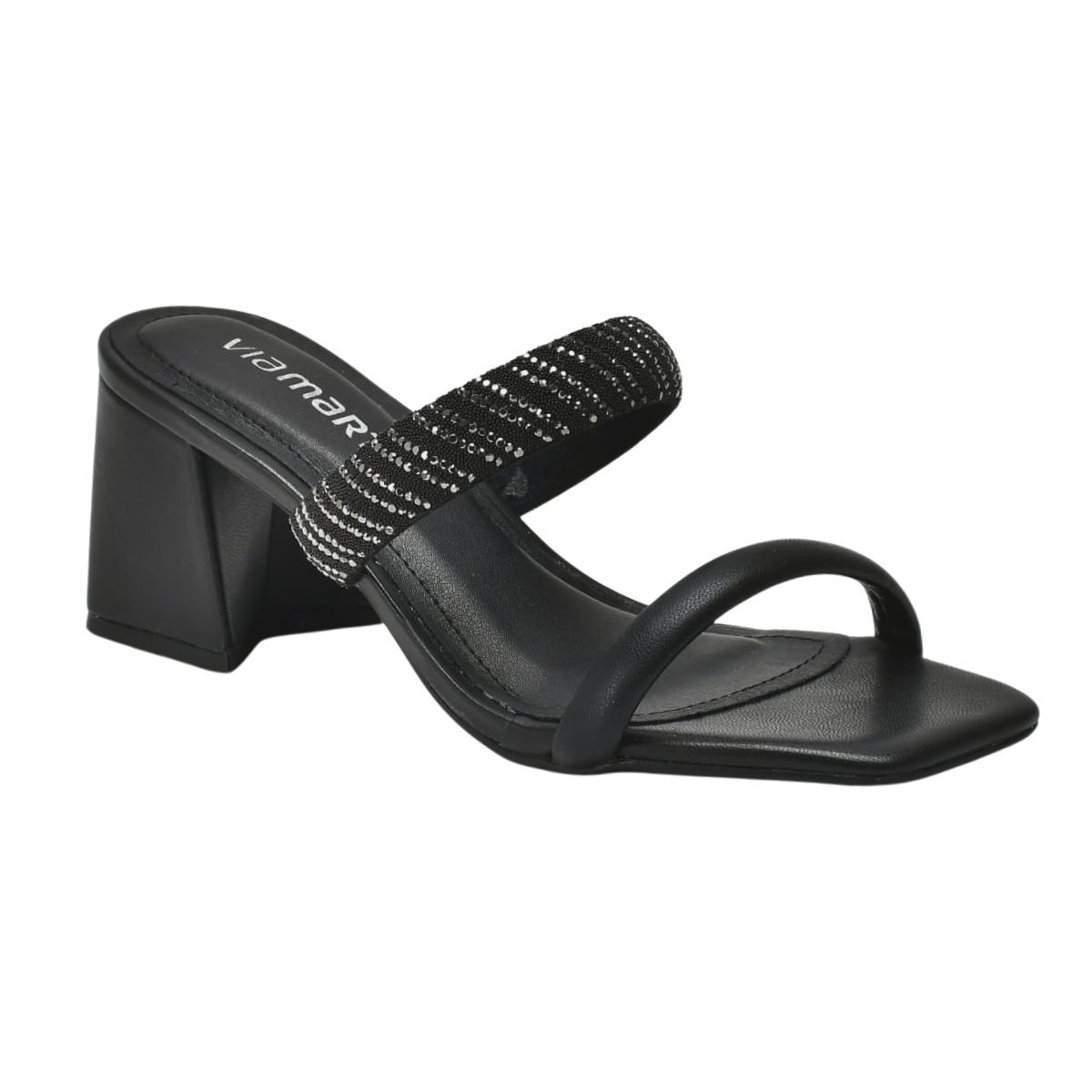 Tamanco Social de Salto Bloco Feminino Via Marte 100-010-01 Preto Preto 2