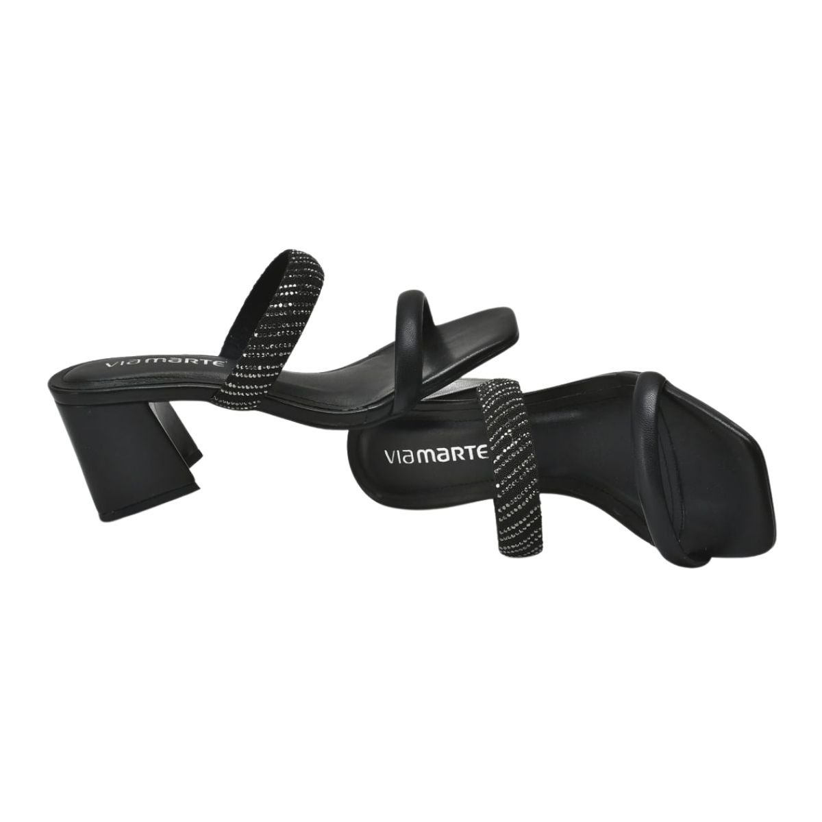 Tamanco Social de Salto Bloco Feminino Via Marte 100-010-01 Preto Preto 3