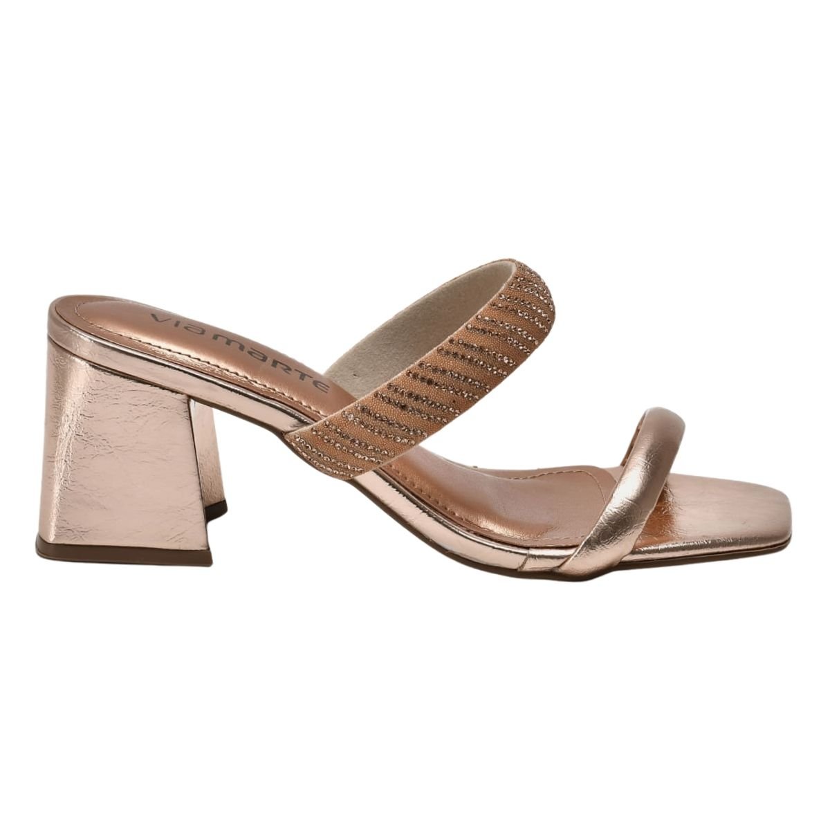 Tamanco Social de Salto Bloco Feminino Via Marte 100-010-01 Dourado