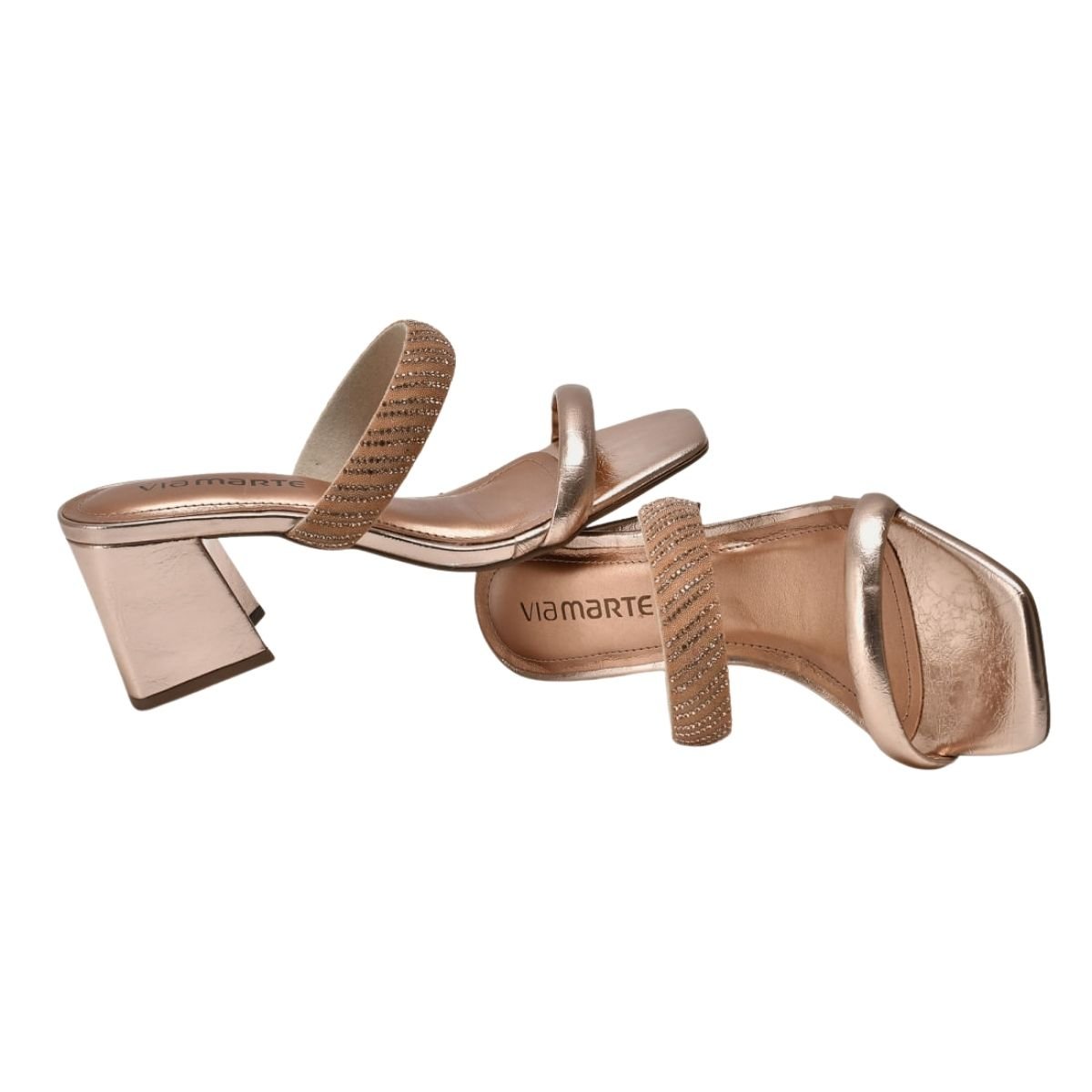 Tamanco Social de Salto Bloco Feminino Via Marte 100-010-01 Dourado Dourado 3