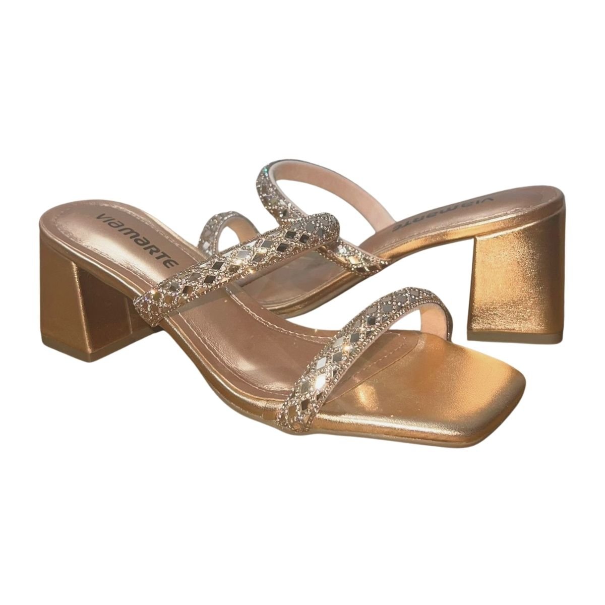 Tamanco de Salto Bloco Feminino Via Marte 171-011-01 Dourado Dourado 2