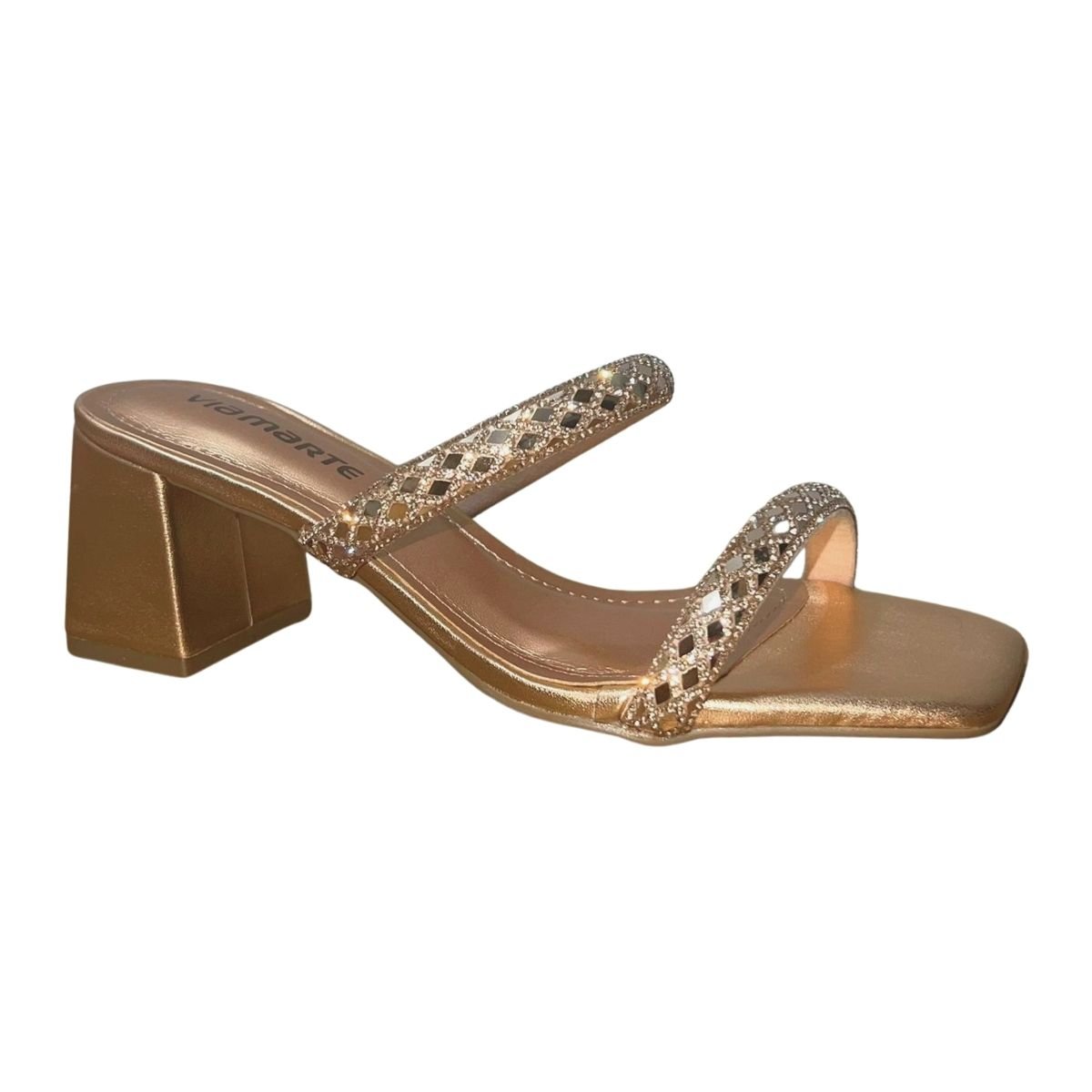 Tamanco de Salto Bloco Feminino Via Marte 171-011-01 Dourado Dourado 3