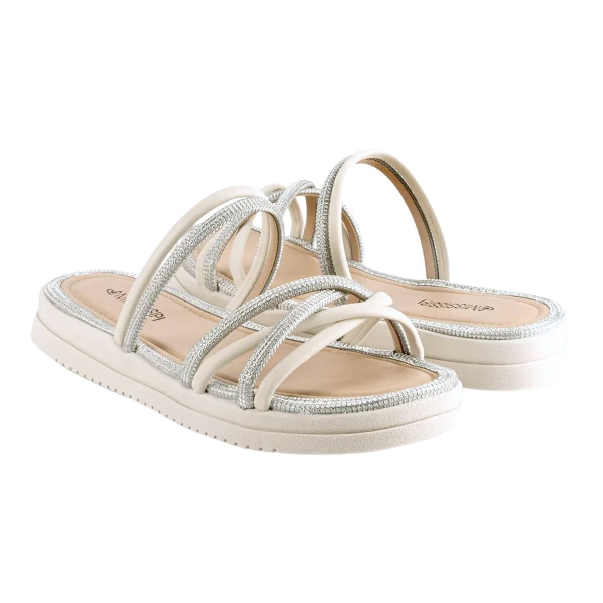 Sandália Slide Flatform Feminino Mississipi MB221 Branco Branco 2