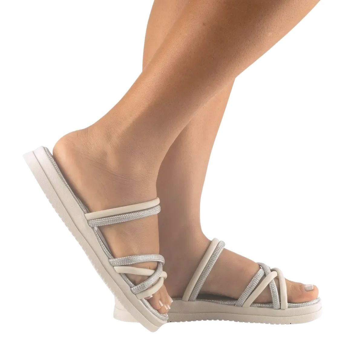 Sandália Slide Flatform Feminino Mississipi MB221 Branco Branco 7
