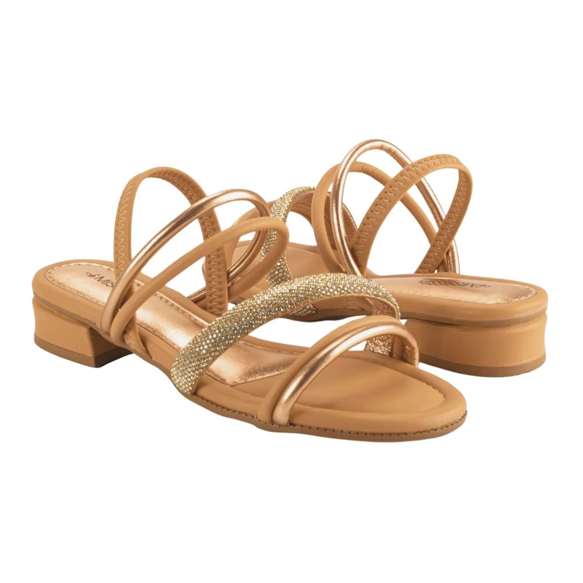 Sandália de Salto Bloco Baixo Feminino Mississipi MB423 Caramelo Caramelo 2