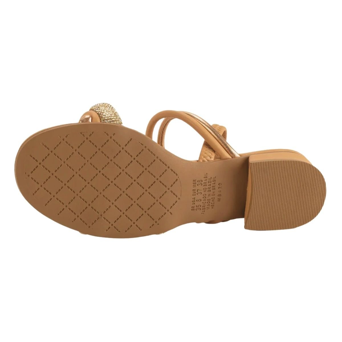 Sandália de Salto Bloco Baixo Feminino Mississipi MB423 Caramelo Caramelo 6