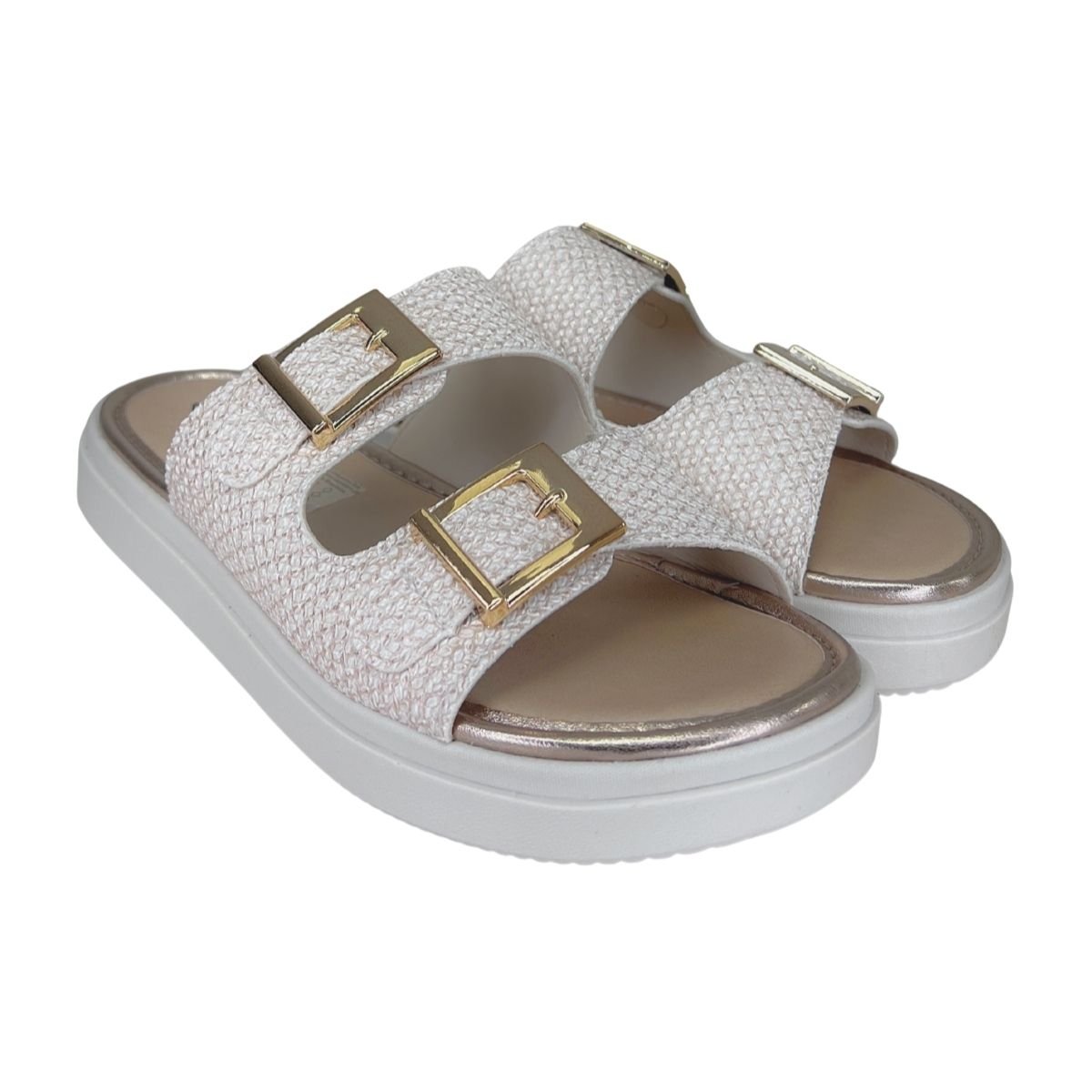 Sandália Slide Flatform de Fivela Feminino Mississipi MB521 Bege 2