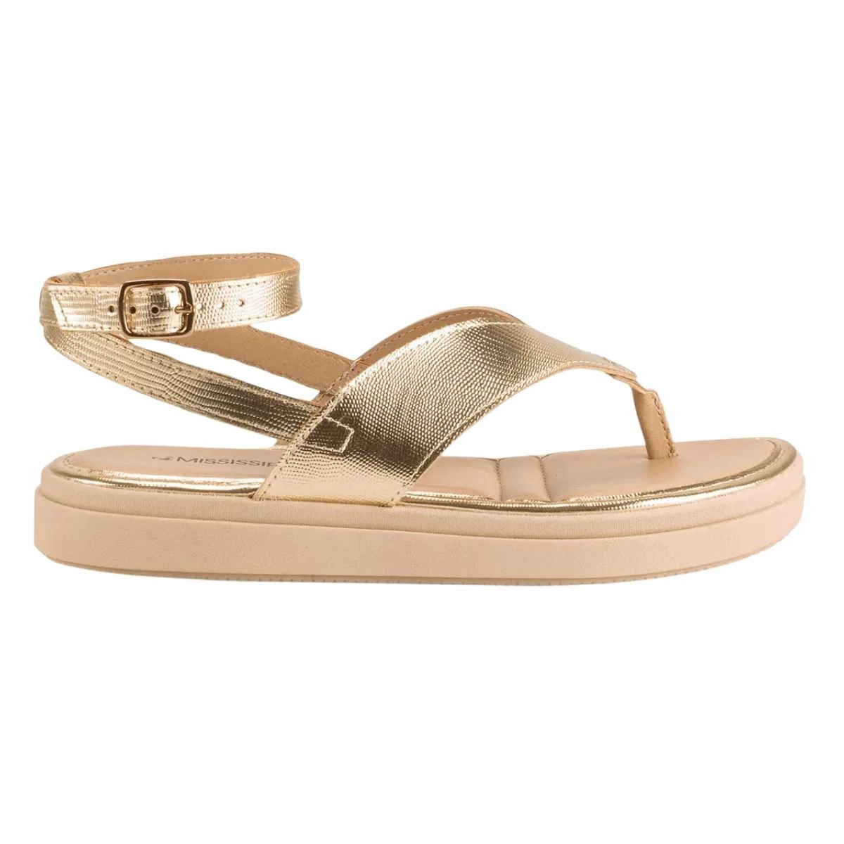 Sandália Rasteira Flatform com Tornozeleira Feminino Mississipi MB522 Dourado