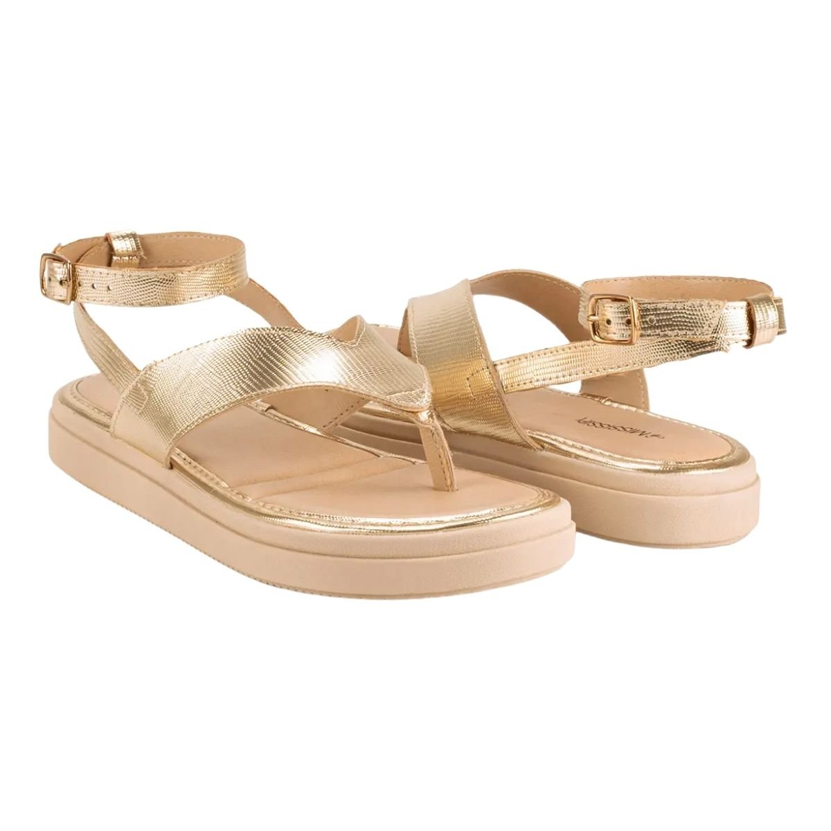 Sandália Rasteira Flatform com Tornozeleira Feminino Mississipi MB522 Dourado Dourado 2