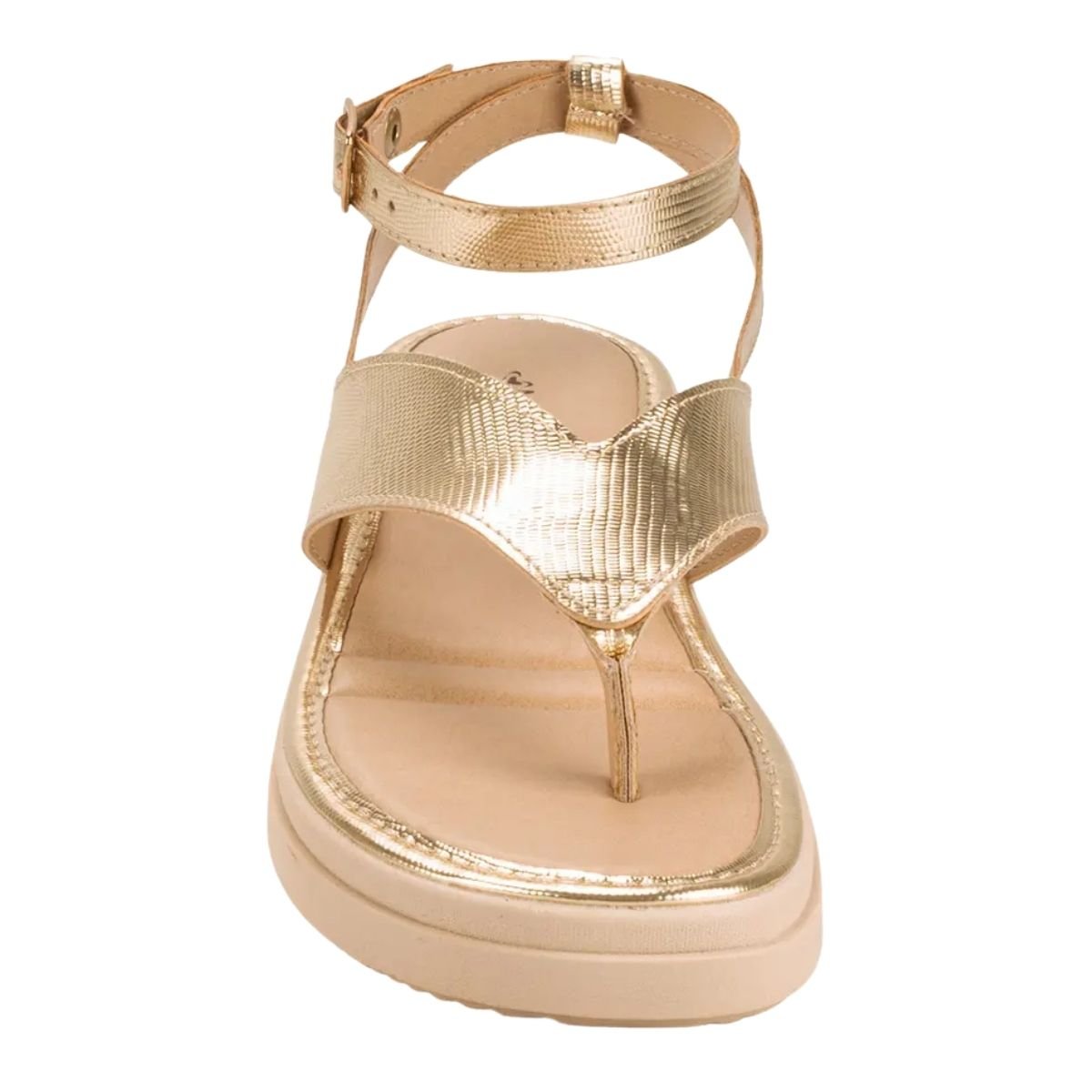 Sandália Rasteira Flatform com Tornozeleira Feminino Mississipi MB522 Dourado Dourado 3