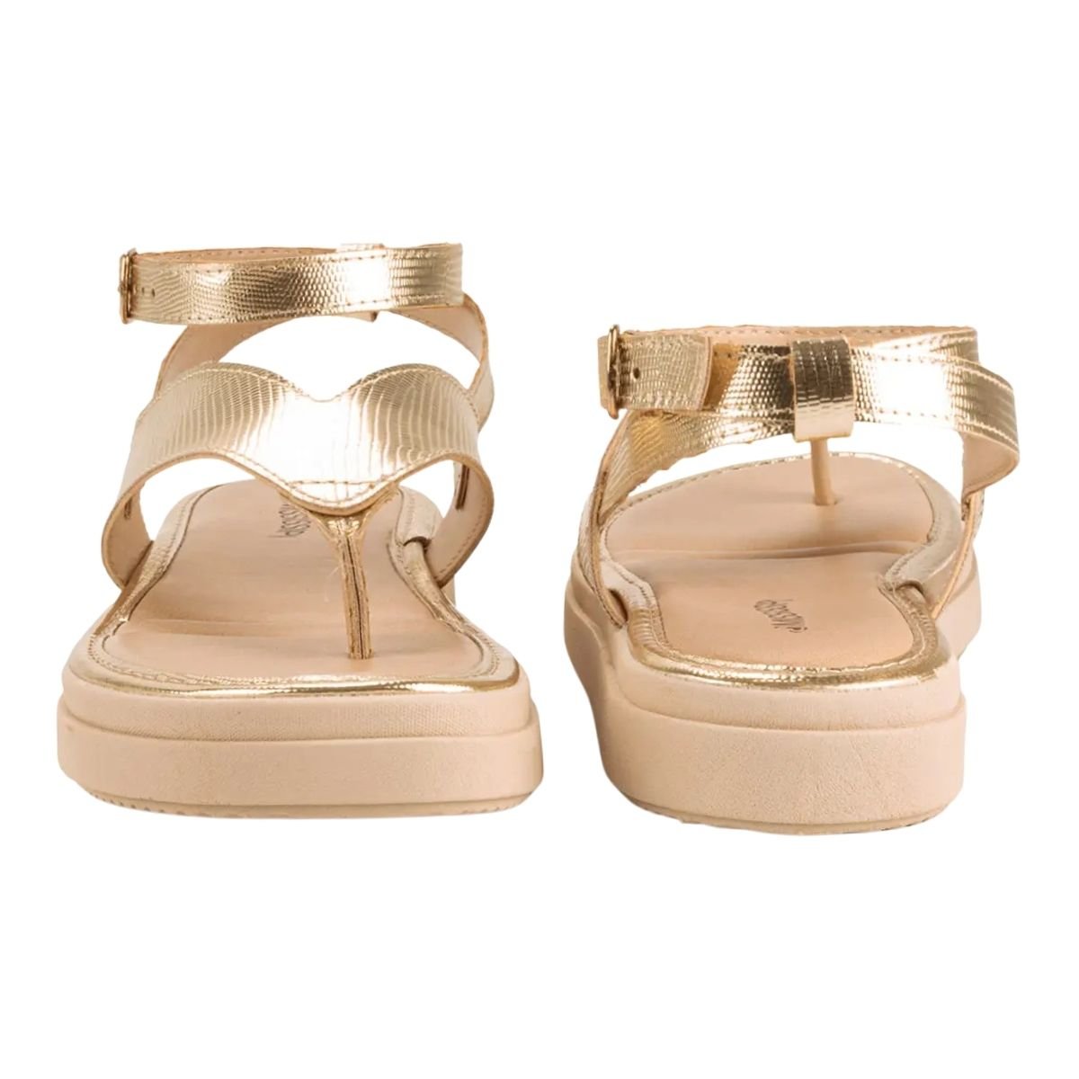 Sandália Rasteira Flatform com Tornozeleira Feminino Mississipi MB522 Dourado Dourado 4