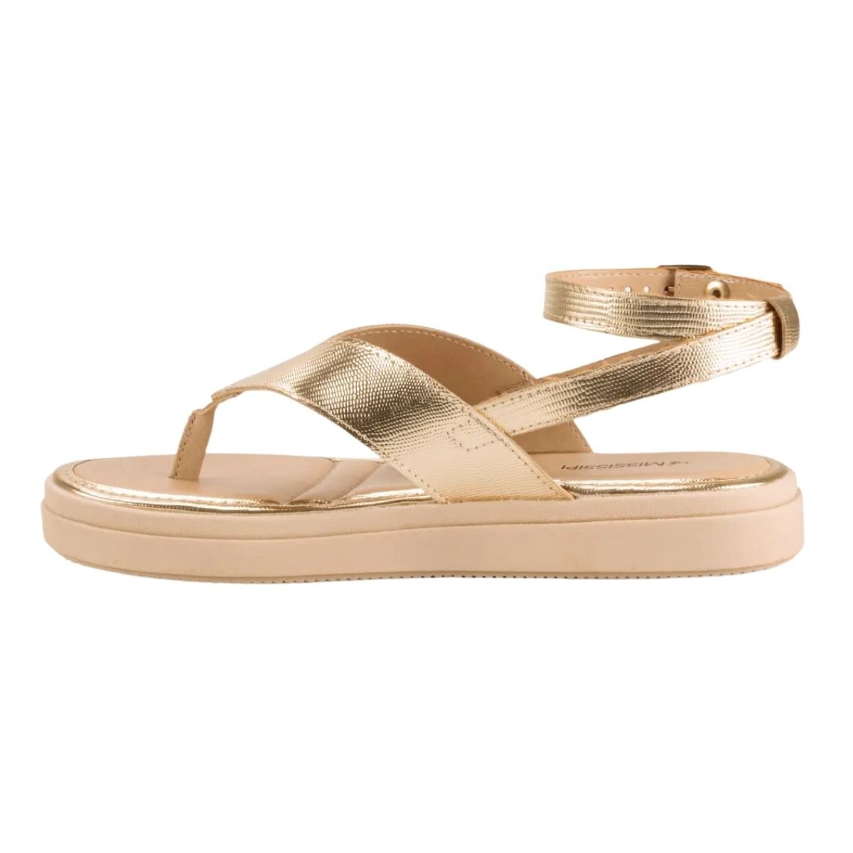 Sandália Rasteira Flatform com Tornozeleira Feminino Mississipi MB522 Dourado Dourado 5