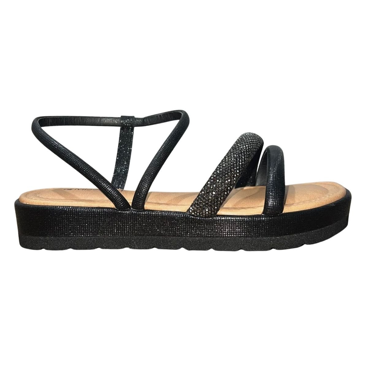 Sandália Flatform com Brilho Feminino Mississipi MB812 Preto
