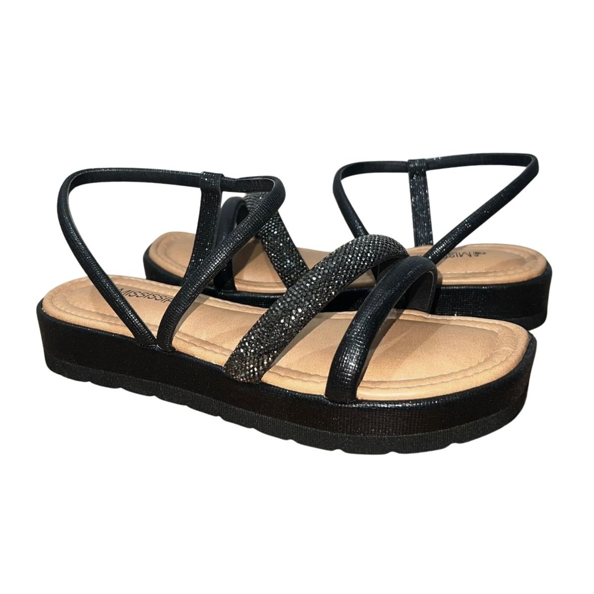Sandália Flatform com Brilho Feminino Mississipi MB812 Preto Preto 2