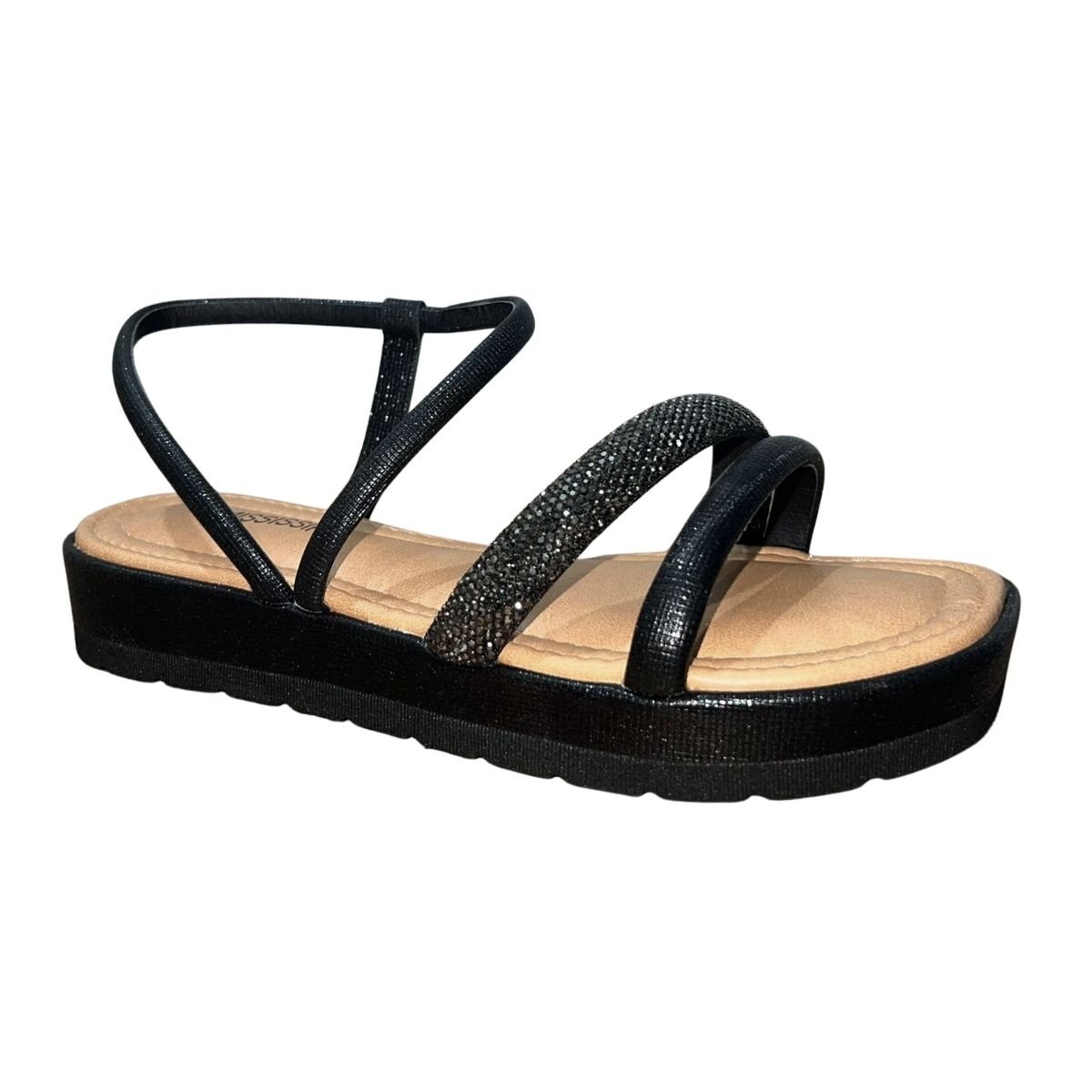 Sandália Flatform com Brilho Feminino Mississipi MB812 Preto Preto 3