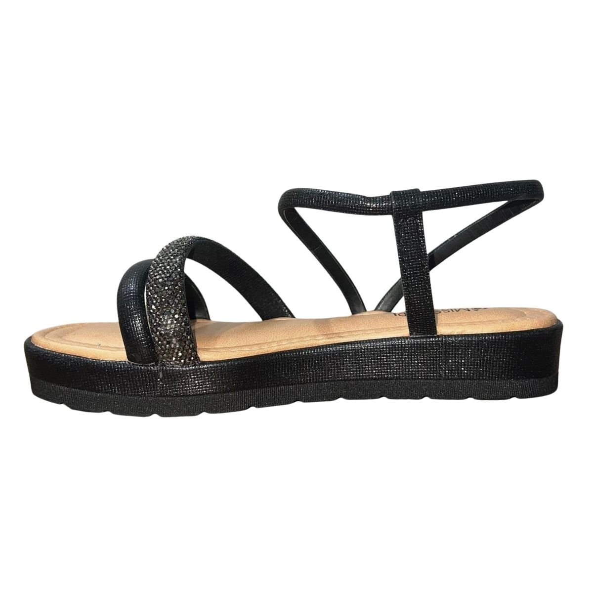 Sandália Flatform com Brilho Feminino Mississipi MB812 Preto Preto 5