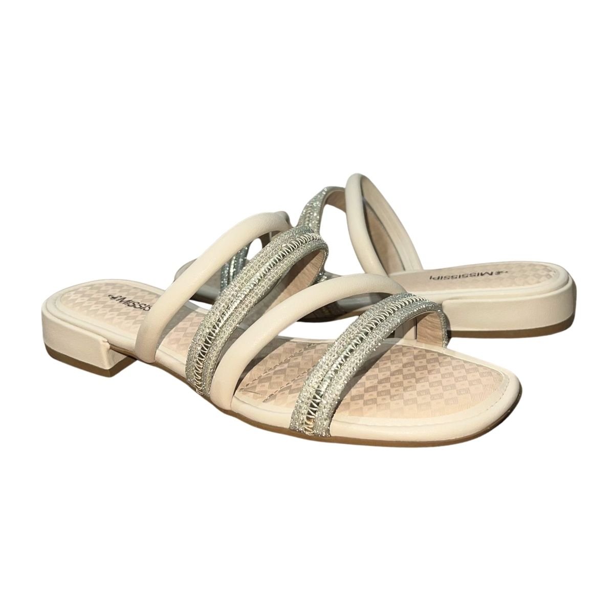 Tamanco de Salto Bloco Baixo Feminino Mississipi MB941 Bege Bege 2