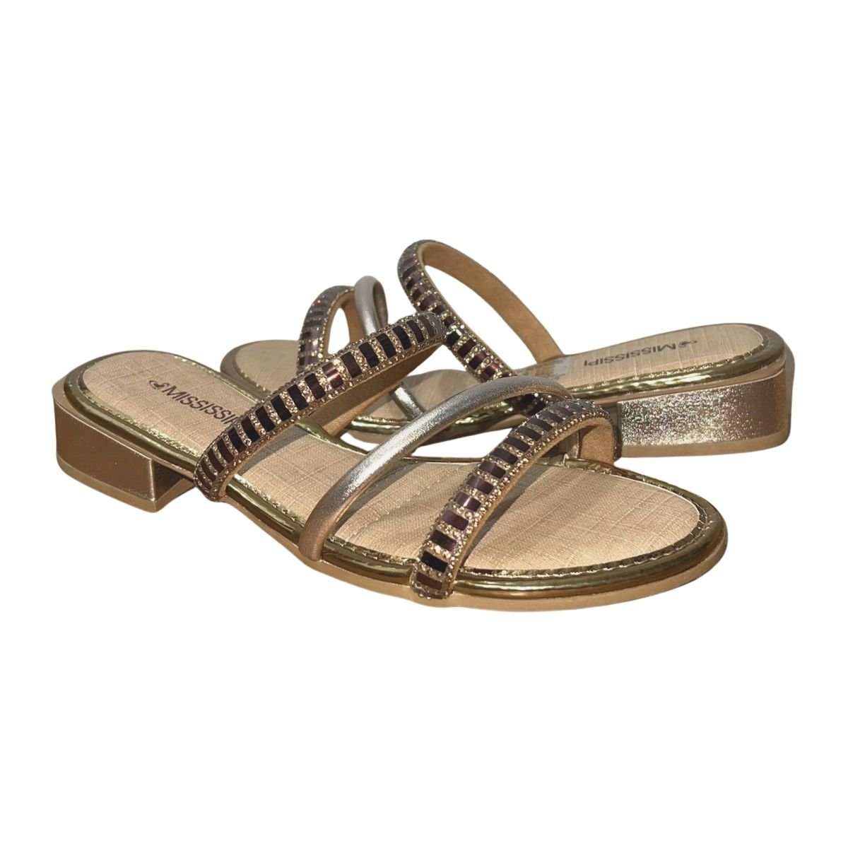 Tamanco de Salto Bloco Baixo Feminino Mississipi MI991 Bronze Bronze 2