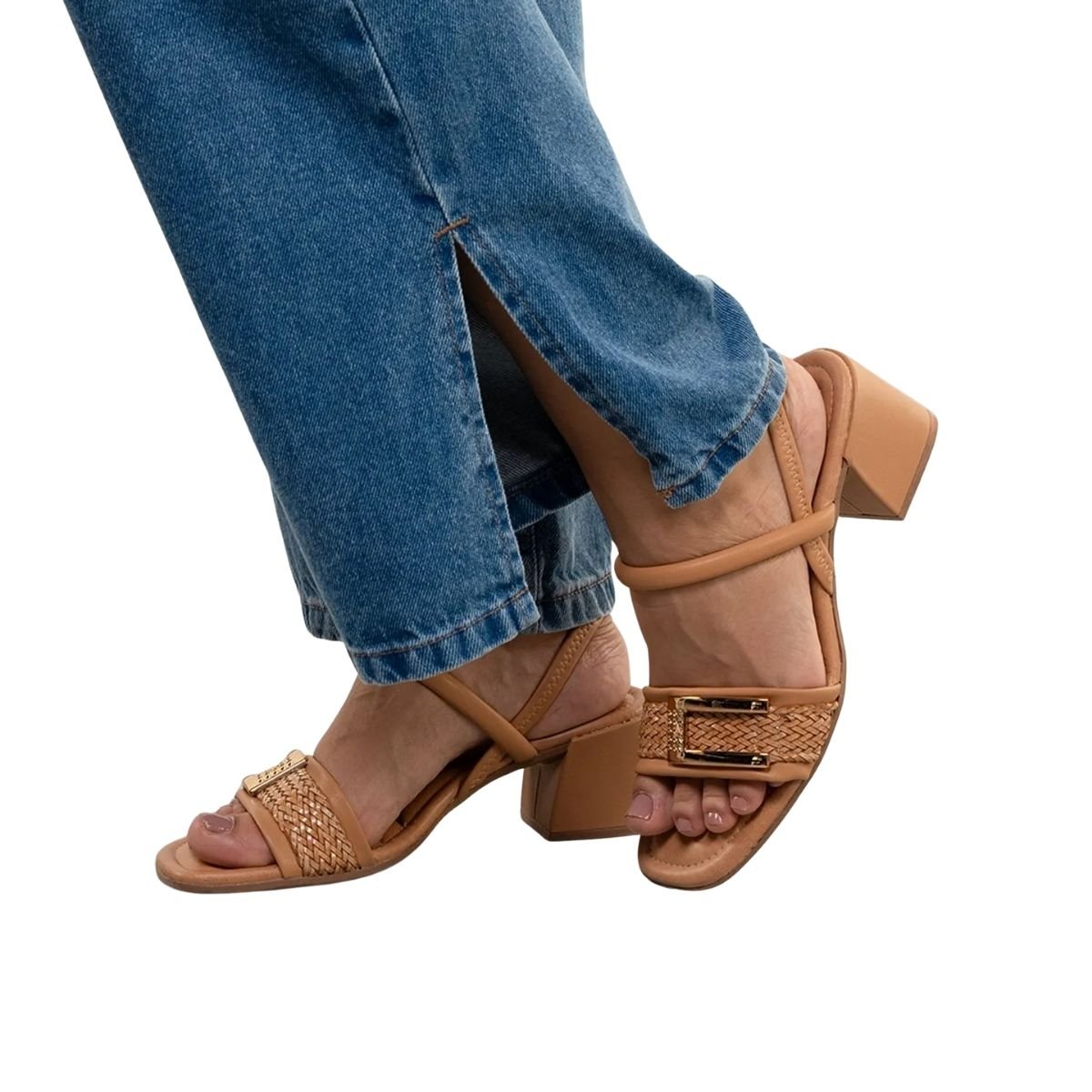 Sandália de Salto Bloco Feminino Mississipi MB832 Caramelo Caramelo 6