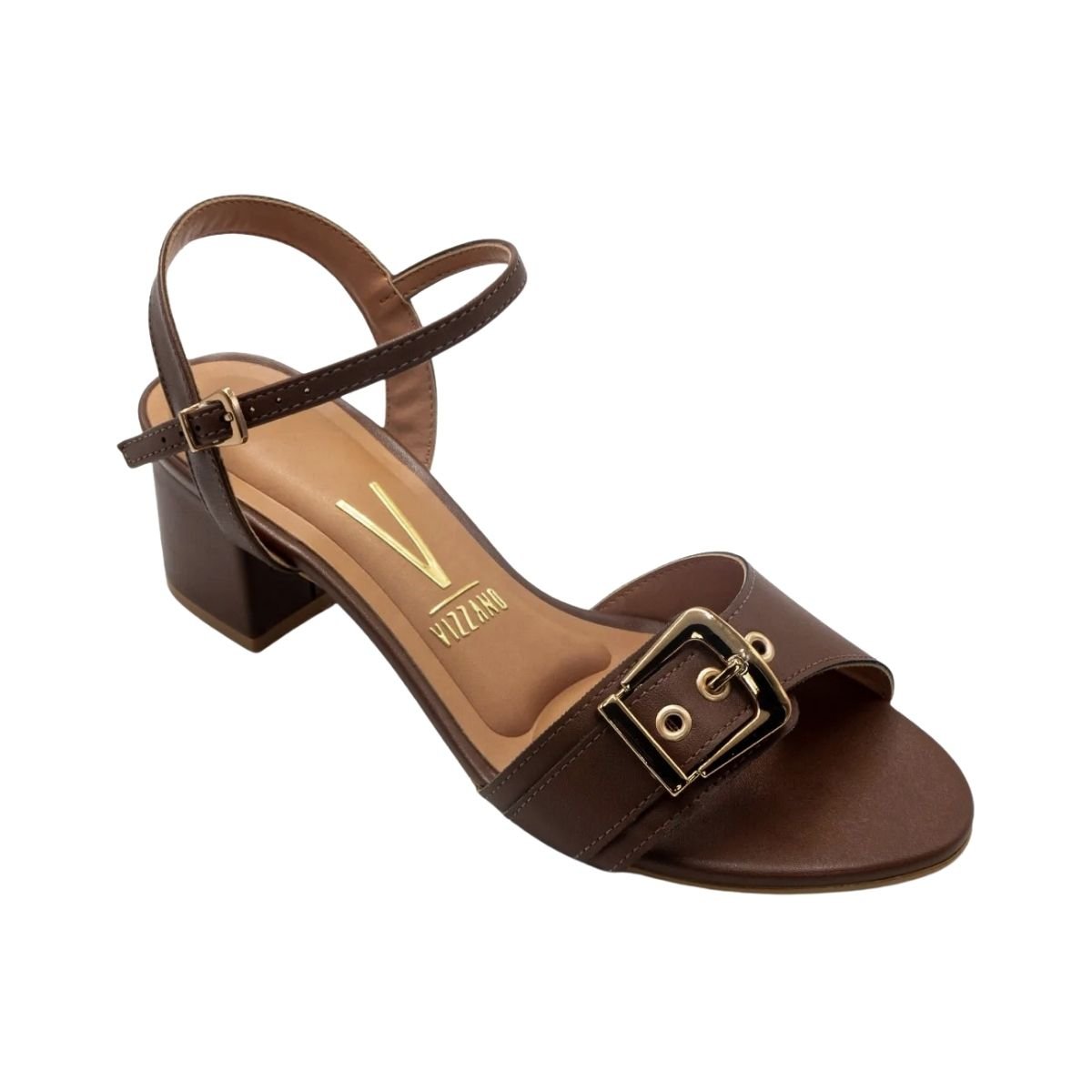Sandália de Salto Bloco com Fivela Feminino Vizzano 6291.1184 Marrom Marrom 2