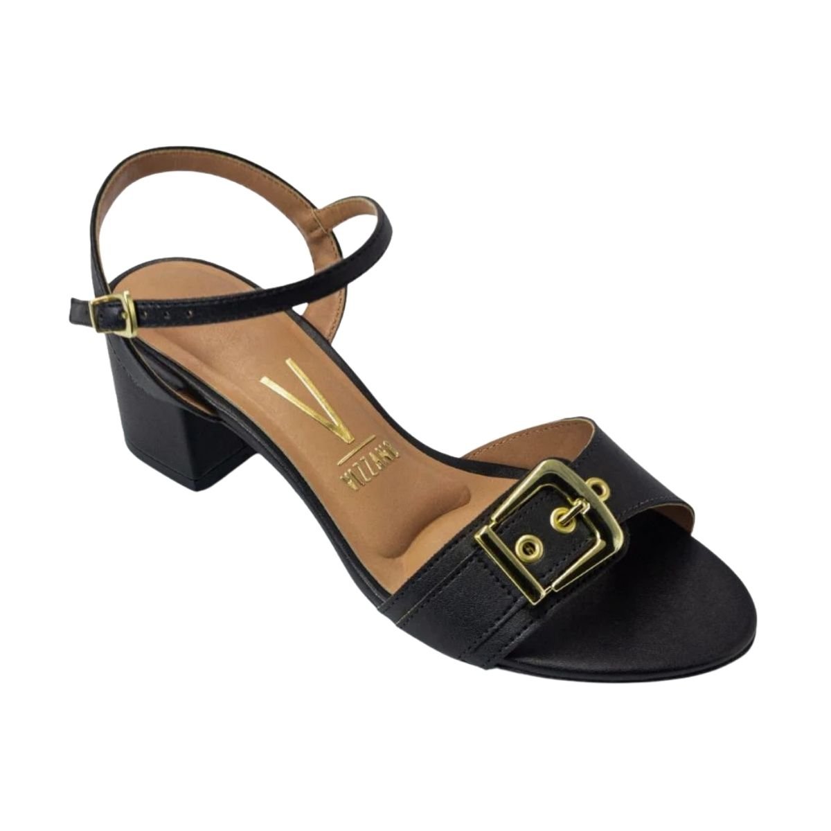Sandália de Salto Bloco com Fivela Feminino Vizzano 6291.1184 Preto Preto 2
