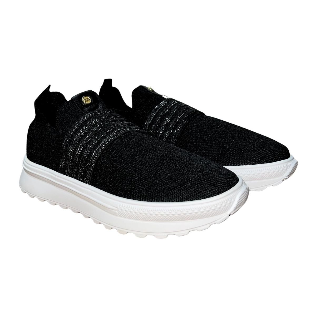 Tênis Slip On Casual Esportivo de Malha Feminino Moleca 5809.108 Preto Preto 2