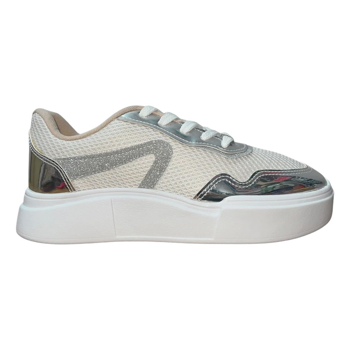 Tênis Casual Plataforma Feminino Moleca 5808.106 Branco Branco/Prata 1