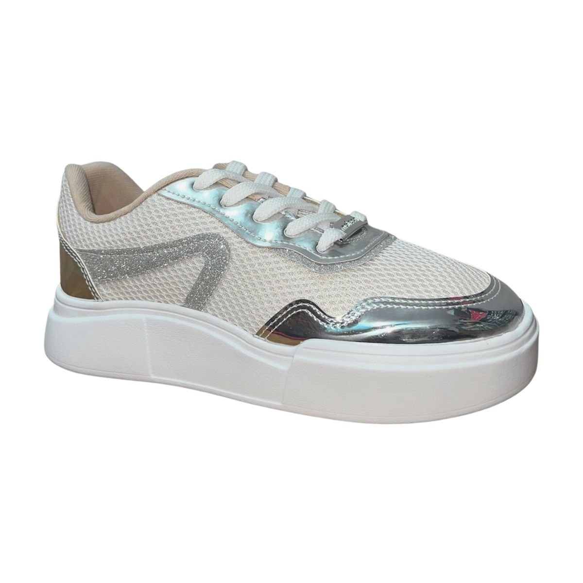 Tênis Casual Plataforma Feminino Moleca 5808.106 Branco Branco/Prata 3