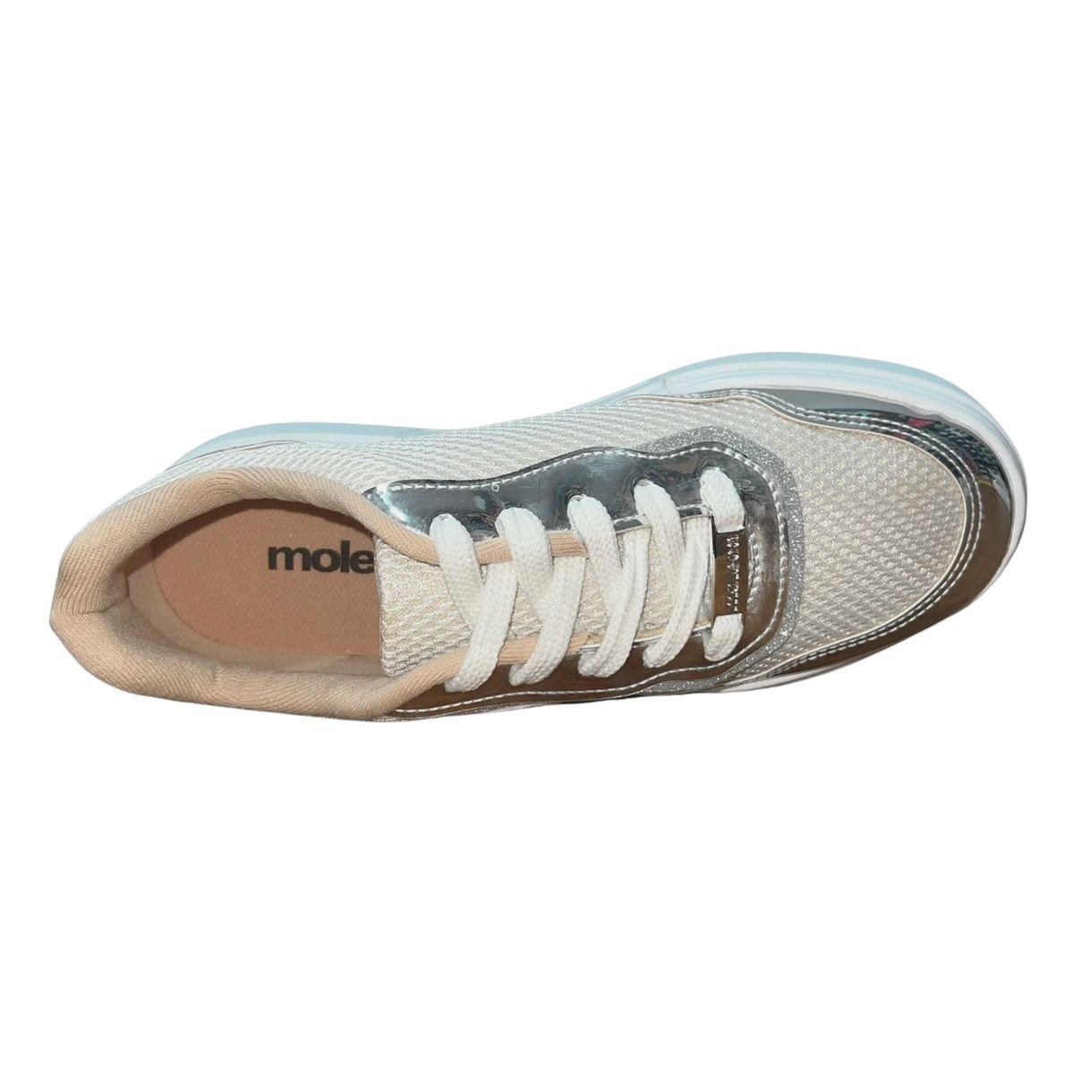 Tênis Casual Plataforma Feminino Moleca 5808.106 Branco Branco/Prata 4
