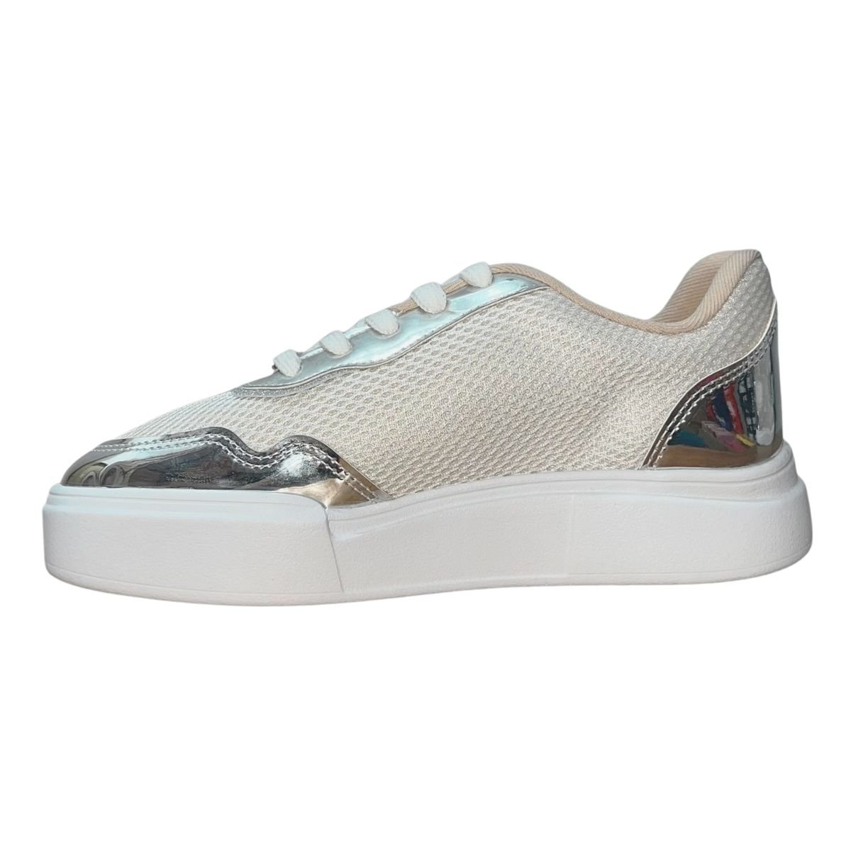 Tênis Casual Plataforma Feminino Moleca 5808.106 Branco Branco/Prata 5