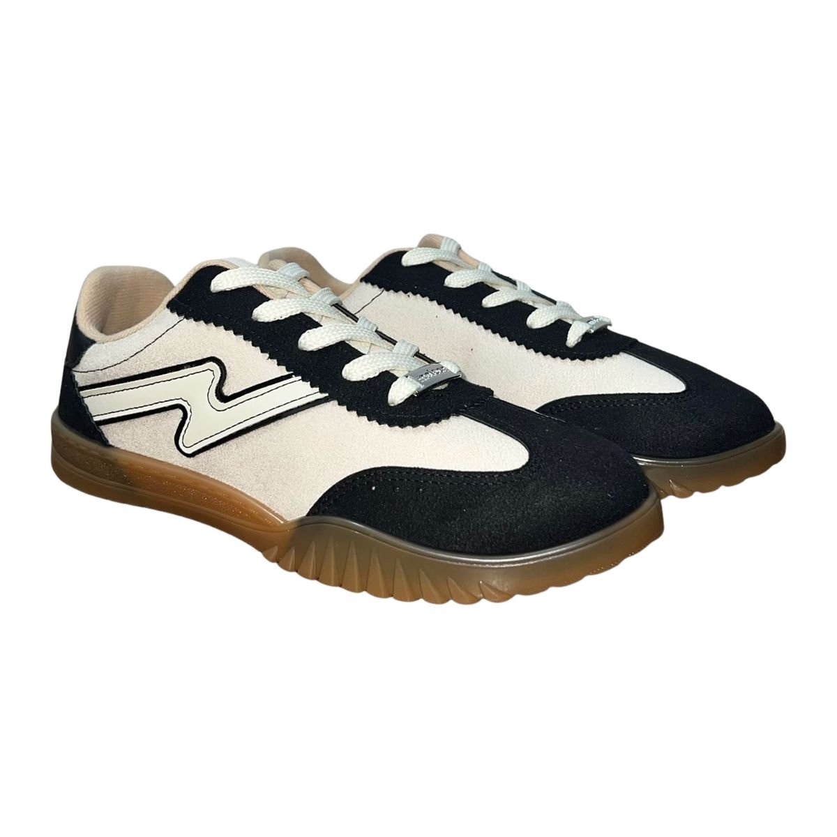 Tênis Casual de Camurça Retrô Feminino Moleca 5817.102 Bege Bege/Preto 2