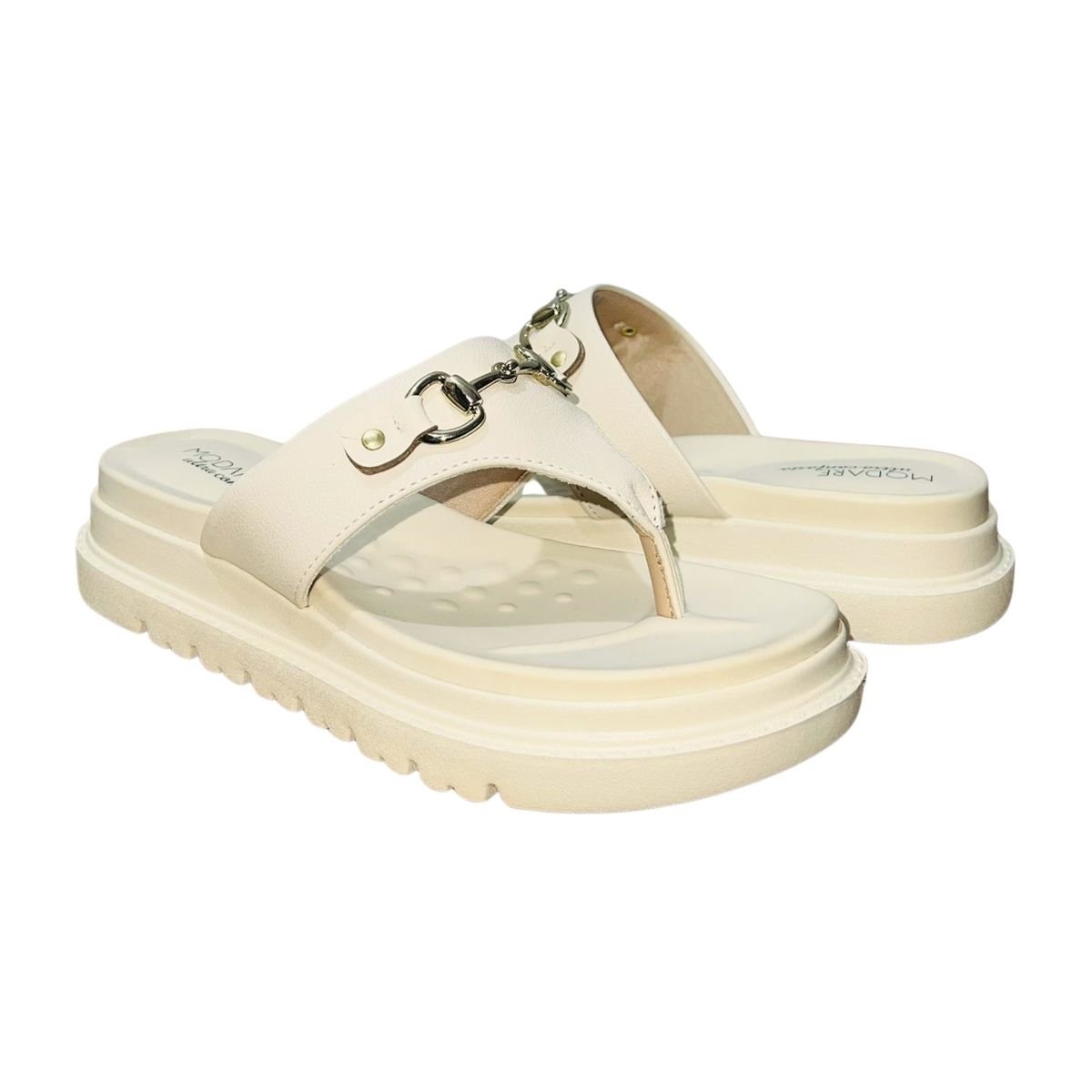 Tamanco Rasteiro Flatform Feminino Modare 7200.100 Creme Creme 2