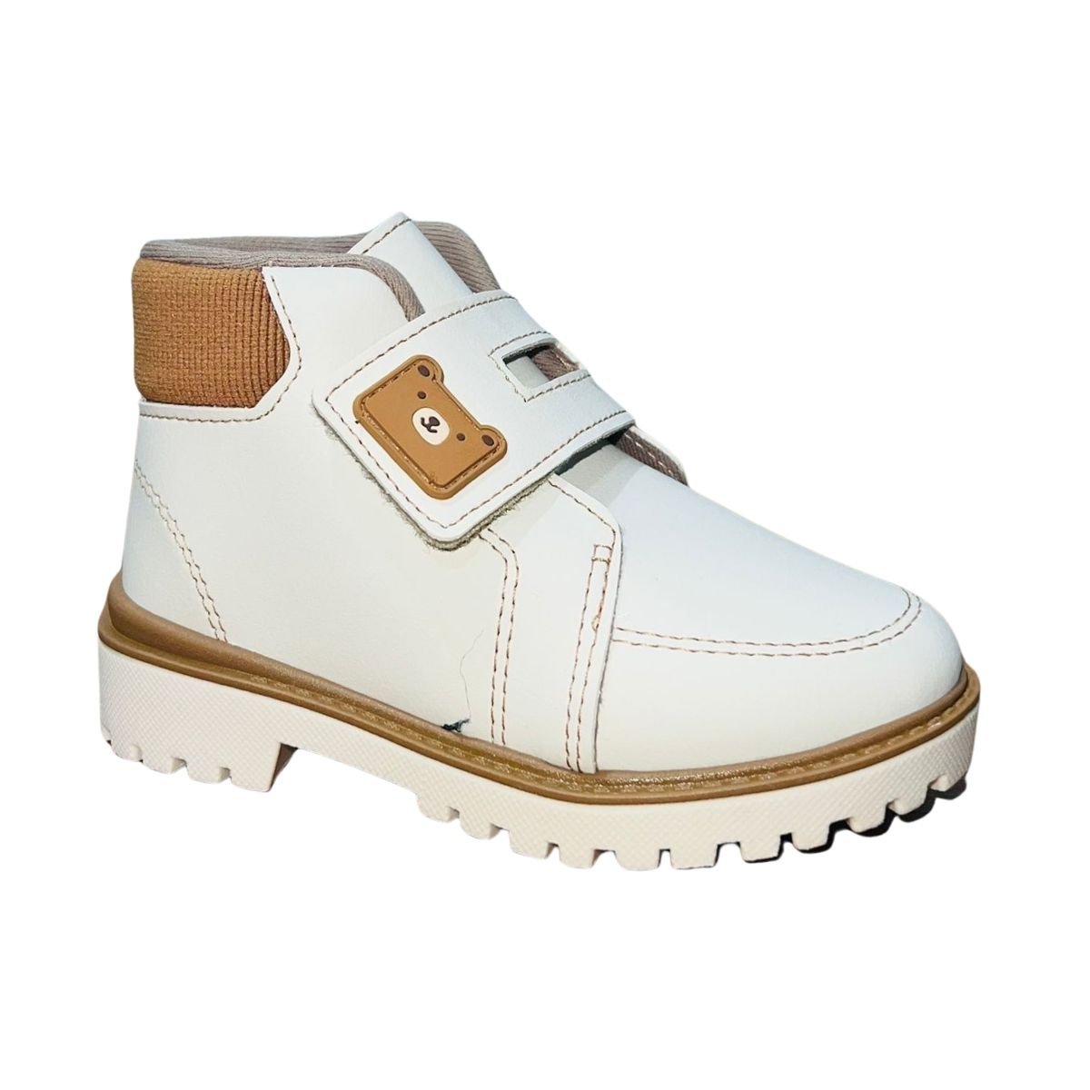 Bota Coturno Cano Médio Tratorado Infantil Menino Molekinho 2411.230 Creme Creme 3