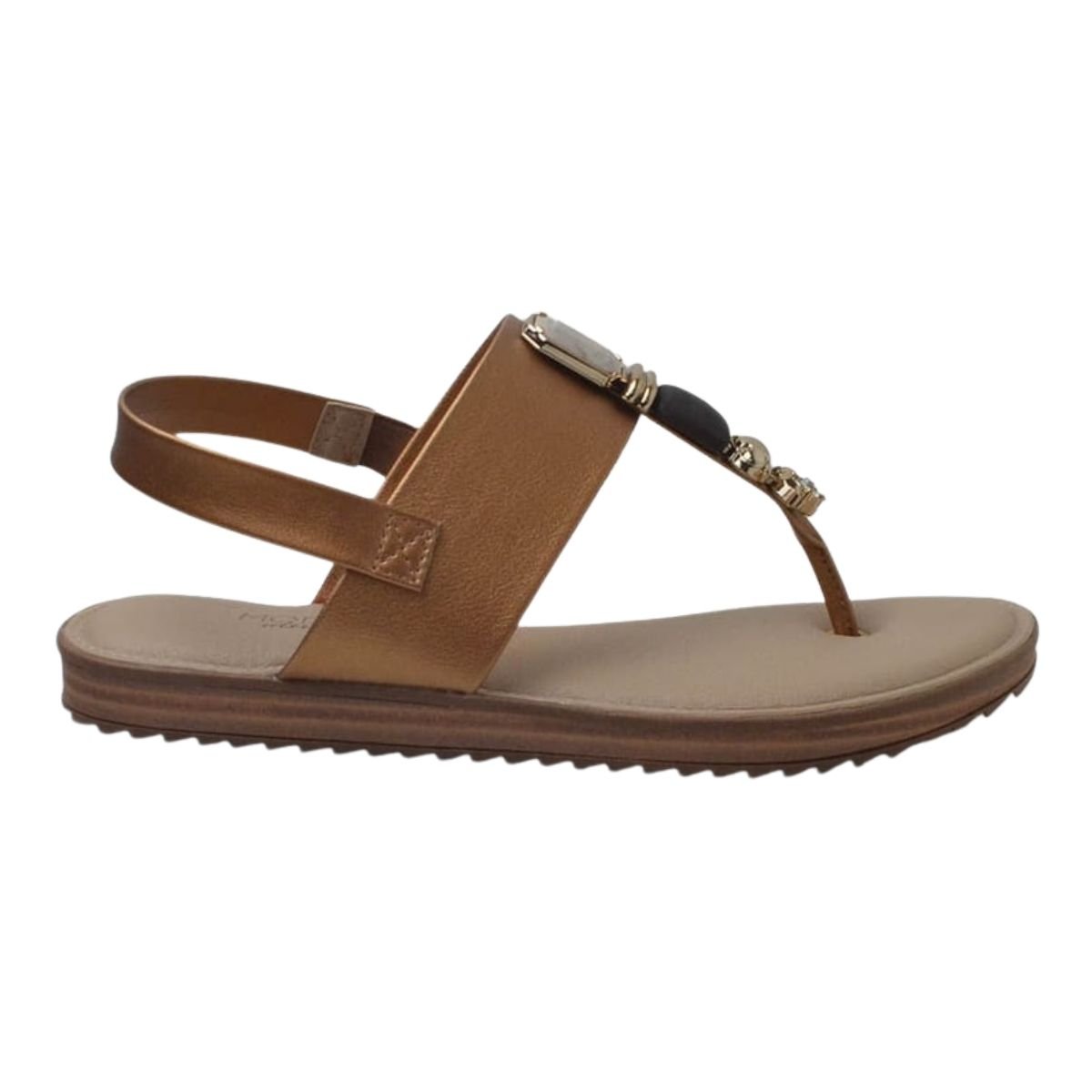 Sandália Rasteira com Pedrarias Feminino Modare 7141.120 Bronze