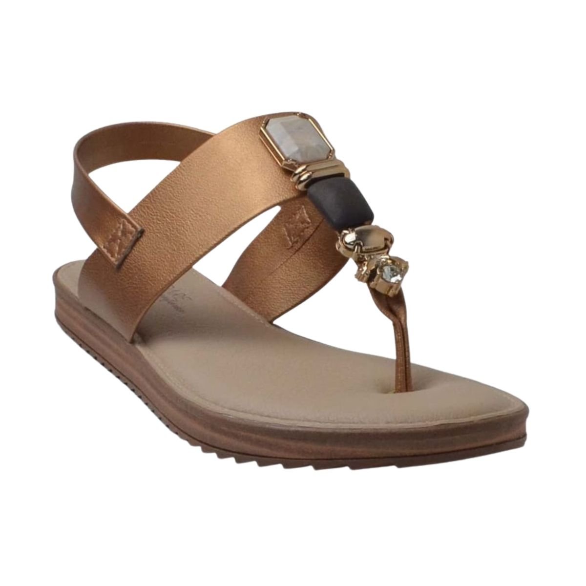 Sandália Rasteira com Pedrarias Feminino Modare 7141.120 Bronze Marrom 3