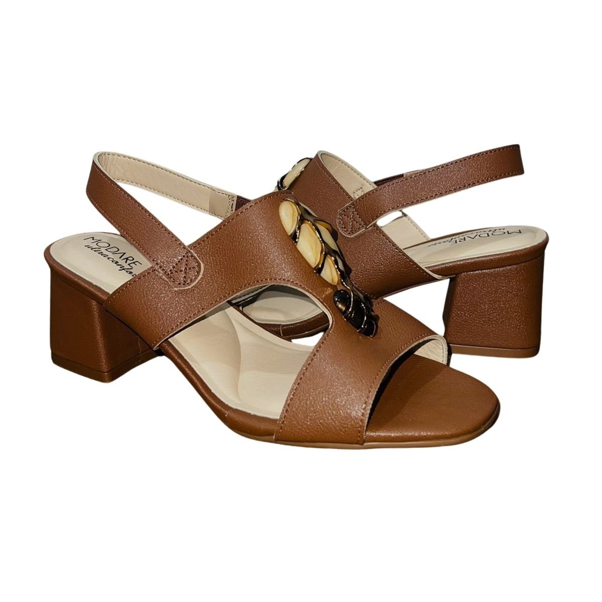 Sandália de Salto Bloco com Pedrarias Feminino Modare 7172.127 Marrom Marrom 2