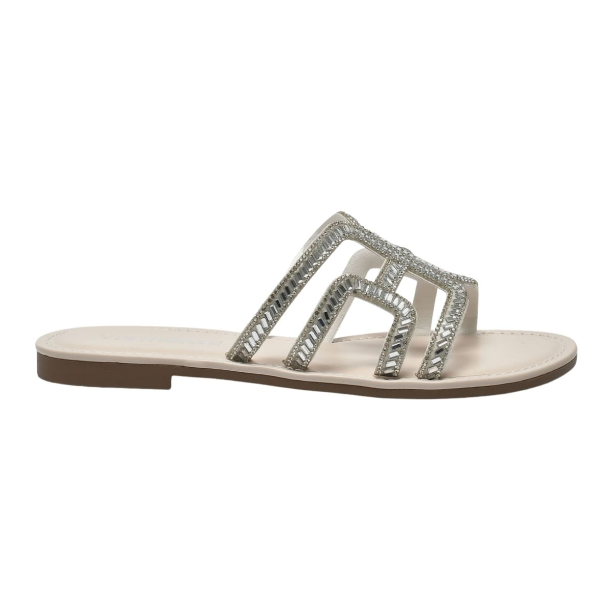 Sandália Rasteira Slide com Pedrarias Feminino Via Marte 308-004-01 Branco