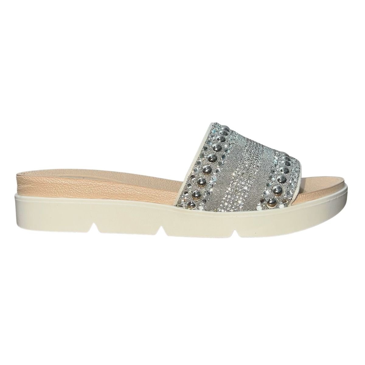 Sandália Flatform Slide com Pedrarias Feminino Beira Rio 8387.538 Creme