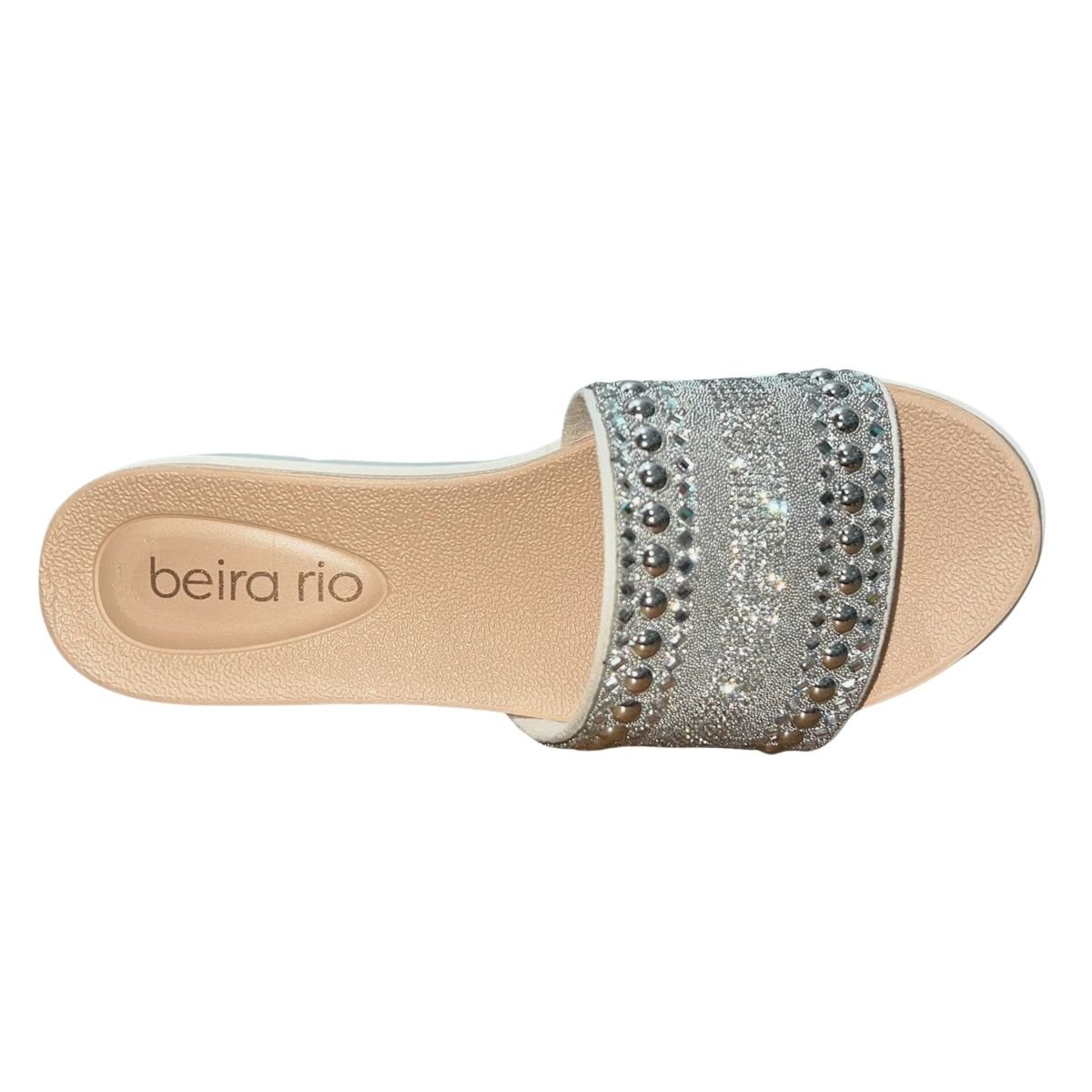 Sandália Flatform Slide com Pedrarias Feminino Beira Rio 8387.538 Creme Prata 3